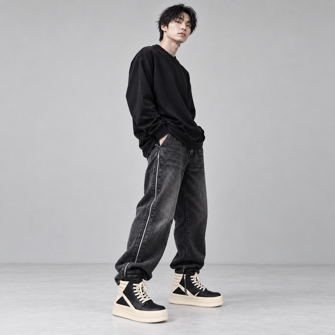 '+5-6cm｜BLACK IVORY REBEL ブラック ホワイト レベル 厚底ハイカットスニーカー｜BR0002｜BREAKVOID9