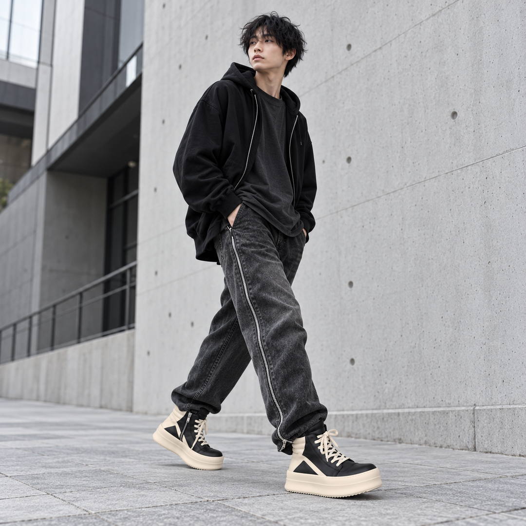 '+5-6cm｜BLACK IVORY REBEL ブラック ホワイト レベル 厚底ハイカットスニーカー｜BR0002｜BREAKVOID9