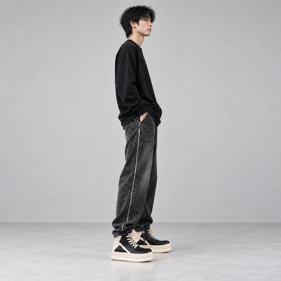 '+5-6cm｜BLACK IVORY REBEL ブラック ホワイト レベル 厚底ハイカットスニーカー｜BR0002｜BREAKVOID9