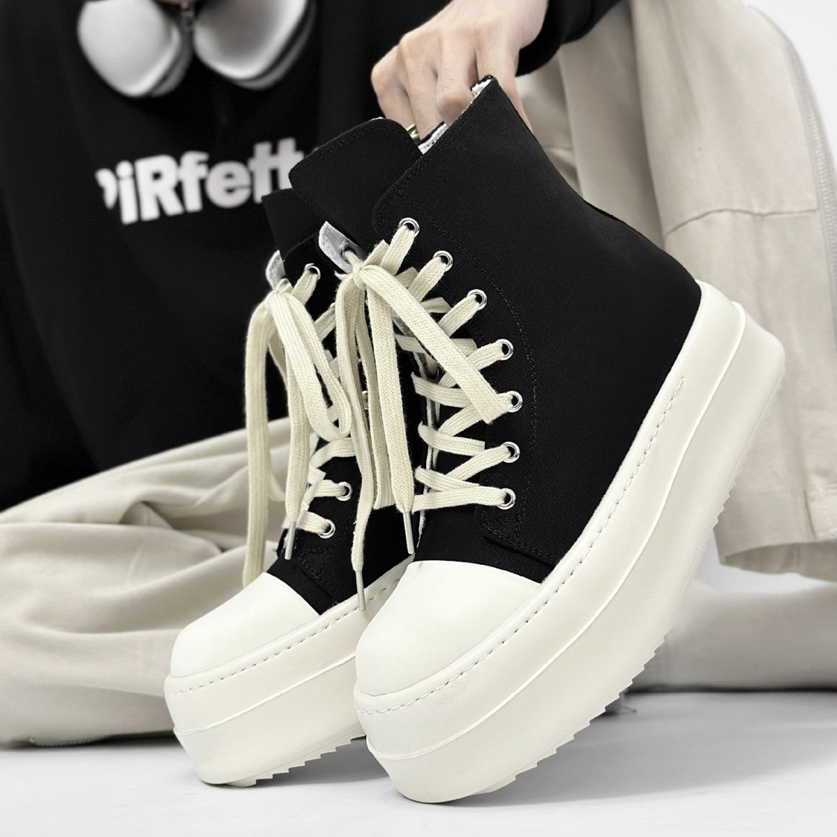 '+5-6cm｜NIGHT WHITE REBEL 厚底ハイカットスニーカー｜BR0010｜BREAKVOID9