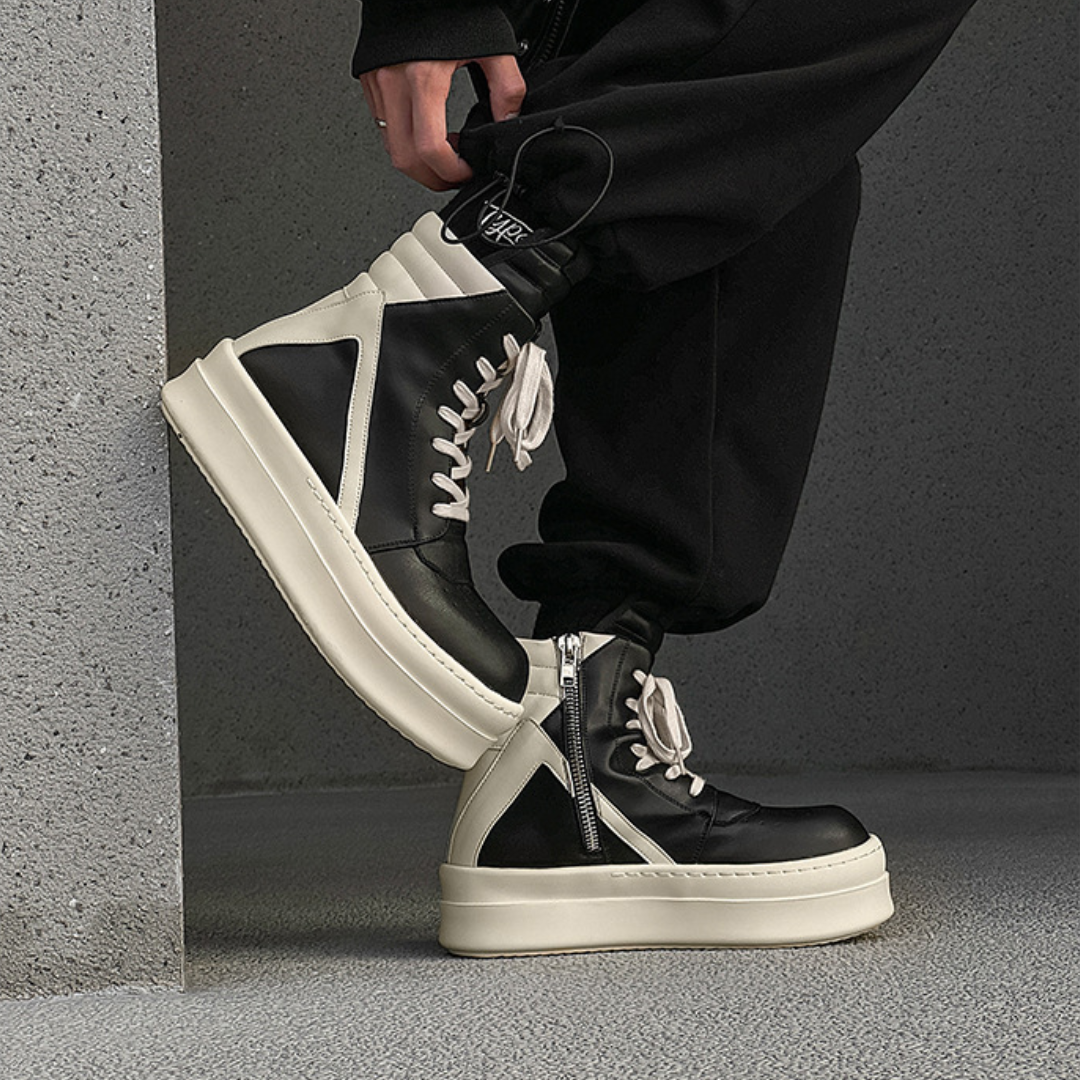 '+5-6cm｜BLACK IVORY REBEL ブラック ホワイト レベル 厚底ハイカットスニーカー｜BR0002｜BREAKVOID9